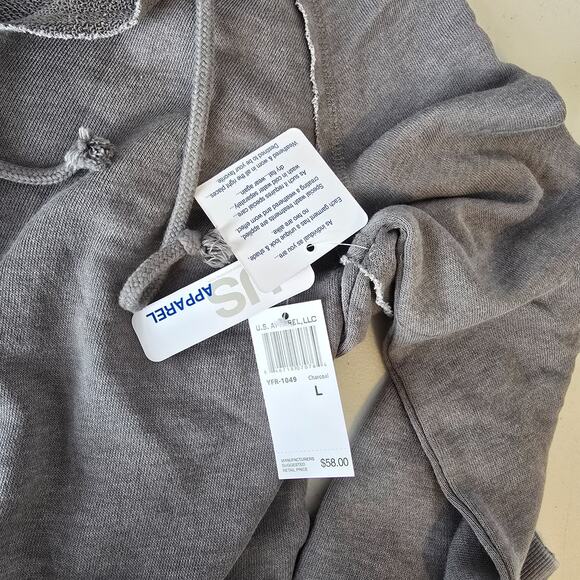 U.S. Apparel Hooded Sweatshirt Women's L Gray V-Neck Raw Hem Long Sleeve NWT - Picture 3 of 15